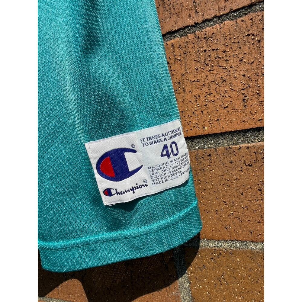 90s Champion Larry Johnson Vintage Teal Charlotte Hornets NBA Basketball Jersey - Picture 5 of 9